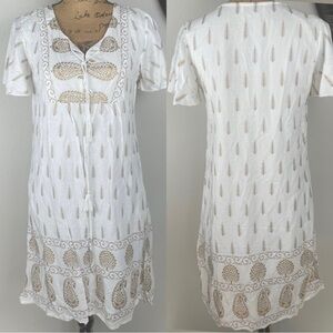 NWOT Bohemian White and Gold Summer Dress